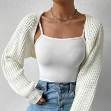 Women Open Front Ribbed Knit Crop Bolero Drop Shoulder Long Sleeve Solid Loose Fit Knitted Crop Cardigan Shrug