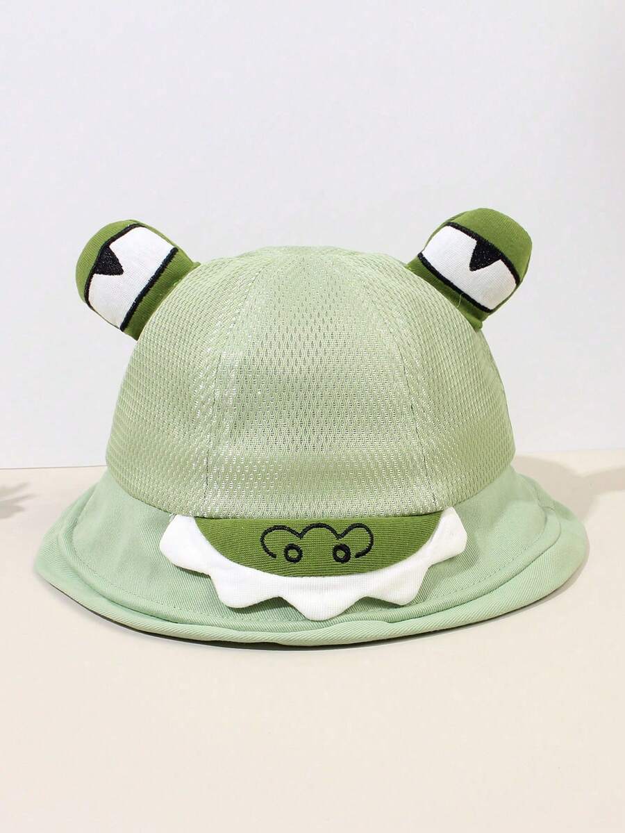 1pc Toddler Boys/Girls 1-2Y Cute 3D Frog Embroidered Sun Protection Bucket Hat, Summer Outdoor - Green - View 1