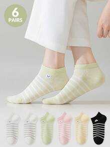 6 Pairs Of Women's Socks Striped Clouds Women's Short Socks And Ankle Socks For Casual Daily Wear