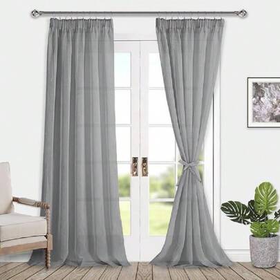 DWCN 2pcs DWCN Voile Vorhänge mit Kräuselband Leinenoptik 2 Stücke Halbtransparent Vorhänge für Wohnzimmer,Durchsichtige Gardinen