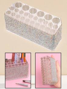 Rhinestone Acrylic 26-Hole Makeup Brush Holder, Nail Art Pen Organizer, Large Transparent Eyebrow/Eyeliner Pencil Storage Box - Multicolor - View 1