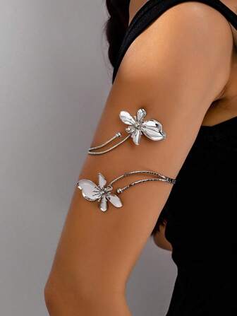 1pc European & American Exaggerated Metallic Flower Bangle Bracelet, Fashionable Open Cuff Armlet For Women To Wear Casually