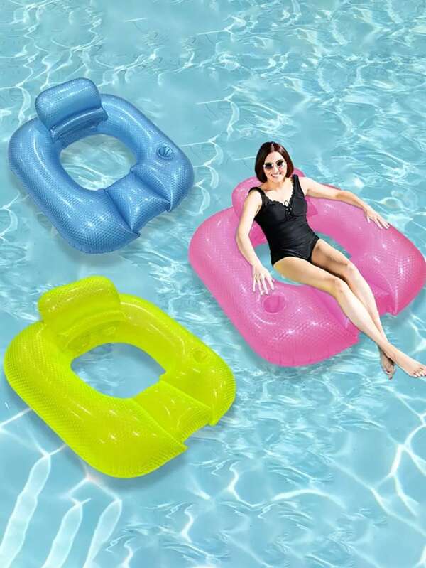 1pc Outdoor New Inflatable Water Raft, PVC Pearlescent Square Inflatable Lazy Chair, Adults Swimming Pool Backrest Sofa