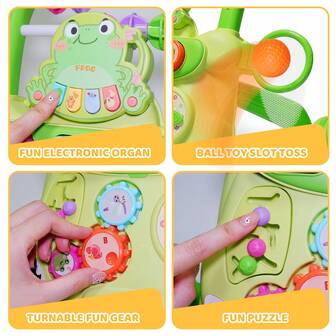 1 låda gåvagn, tippfri vagn för bebisar, lämplig för pojkar och flickor från 18 månader, med musikpedagogisk spelpanel, kan sitta och stå, utmärkt present och hemleksak, kräver 2 x 1,7V AAA-batterier (ingår ej)