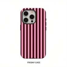 Fashionable Striped, Black And Pink, Dual-Layer Protective Phone Case For Iphone 16 Pro Max, 15 Pro, 13, 11, 12, XS, 8 Plus, 7 Glossy 2-In-1 - White - View 3