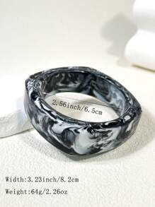 1pc Vintage Chic Tie Dye Black & White High-End Resin Square Geometric Bracelet, Elegant Women Bracelet Rings Party Holiday Accessory