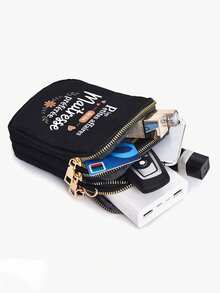 以“意大利米兰”为主题的黑色休闲时尚步行迷你包，配有手机袋，零钱包，女士十字符手机，单肩包，零钱包，钱包，轻便无味涤纶旅行包，适合自然爱好者和女性，纯色字母图案多功能包 - 彩色 - 查看 7