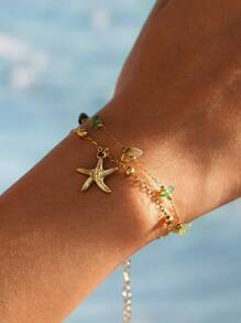 1 pieza Pulsera con dije de concha, pulsera de estilo bohemio de piedra natural para damas