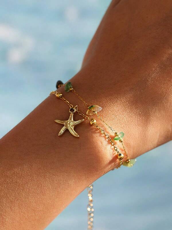 1 pieza Pulsera con dije de concha, pulsera de estilo bohemio de piedra natural para damas