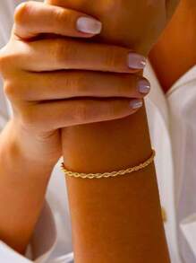 1 Peça Pulseira de Corrente Trançada de Aço Inoxidável para Mulheres, Acessório Versátil para o Dia a Dia