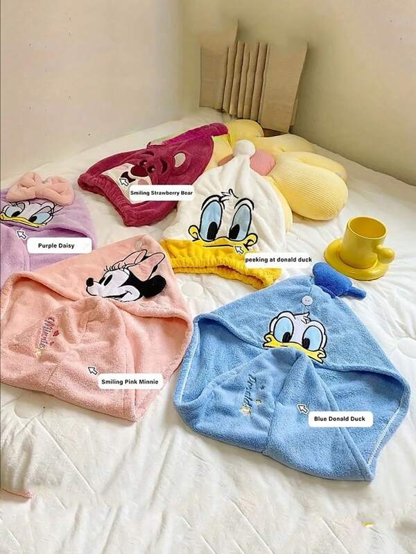 Disney 1pc Disney Peeking Donald Duck Series Super Absorbent Quick-Dry Hair Towel Wrap & Bath Cap - Soft Polyester Blend, Cute Cartoon Design, Multi-Color Options & Adults,Back To School,Travel Holiday Essentials,Hair Accessories For Women