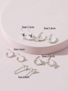 Set de 10 pares de pendientes geométricos minimalistas personalizados con diamantes de imitación de plástico, adecuados para uso diario o de fiesta de mujeres