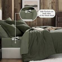 Dark Olive Green Full Comforter Set - 7 Pieces Comforter Full Size, Solid Bedding Set For All Season, Textured Bed In A Bag With Sheets - Dark Green - View 7