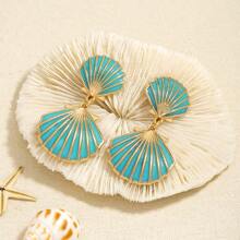 1 Pair Boho Style Shell Texture Enamel Pendant Earrings, Fashion Oceanic Element Eardrops Suitable For Women To Wear In Summer, Beach Vacation