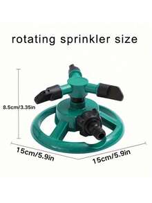 1pc 360° Rotating 3-Arm Automatic Lawn Sprinkler System, Suitable For Garden, Farm, Vegetable Patch Irrigation Equipment (Green)