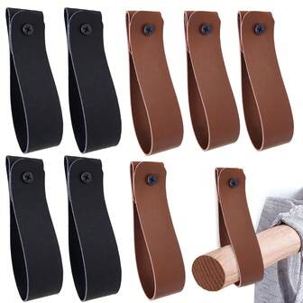 4pcs PU Leather Wall Hooks With Screws, Hook Hangers, Curtain Rod Hangers For Bathroom, Kitchen, Bedroom - Multi-Function Hanging Loops