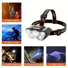 ¡Experiencia súper brillante! Faro recargable 1/2, equipado con 5 cuentas LED, carga USB, 8 modos, ¡que brinda la mejor iluminación para correr, caminar y trabajar al aire libre! - Paquete de 2 - Ver 4