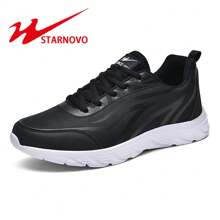 STARNOVO STARNOVO Herrenschuhe, schwarze Lässig Schuhe, Lederoberfläche wasserdichte Laufschuhe mit weicher Sohle, Herren Reiseschuhe