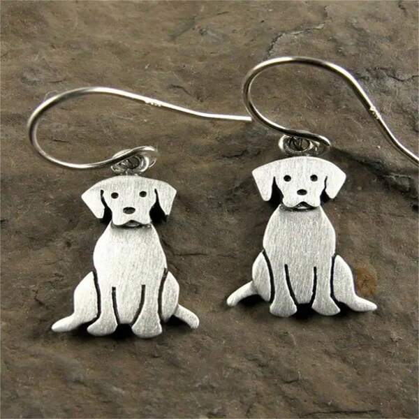 Retro Boho Labrador Dog Shaped Pendant Earrings, Women's Party Jewelry Gift