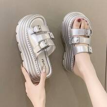 厚底ウェッジスリッパ女性用 2025 新作夏アウター高級感外国風カジュアルハイヒール高さアップ一言サンダル - シルバーカウンターバージョン - チェックする 10