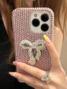 Bow-Knot Creative Minimalist Fashion Glass Crystal Wrapped Bowknot Phone Protective Case, Compatible With IPhone 16 Pro Max/15 Plus/XR, Anti-Drop Shiny Cover For Women