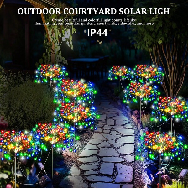 Solar Garden Lights / Outdoor Firework Lights, 5 Packs 300/400 LED Decorative Stake Lights, 8 Modes DIY Landscape Lights, IP44 Waterproof, Suitable For Outdoor Garden, Pathway, Backyard Lawn & Back-To-School Campus Decorations.