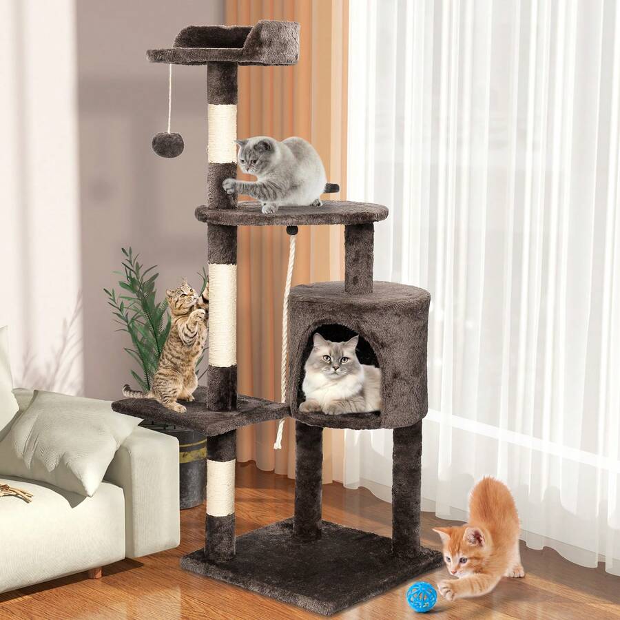 SEBRUANC 112cm Cat Tree Multi-Layer Cat Scratching Tree Medium Cat Tower Cat Climbing Frame  Stable Frame And Comfortable Perch With Cat Toys And Sisal For Fats To Care For Their Paws And Have Fun