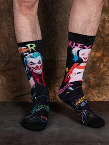 DC Comics 1双哈莉·奎茵超级卡通动画袜子，男士长筒袜，情侣圣诞节和万圣节趣味袜子，欢乐又疯狂，礼品装 - 彩色 - 查看 1
