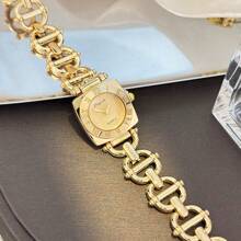 1pc Women's Elegant Retro Hollow Square Metal Roman Numeral Case Bracelet Watch, High-Quality Fashion Quartz Watch