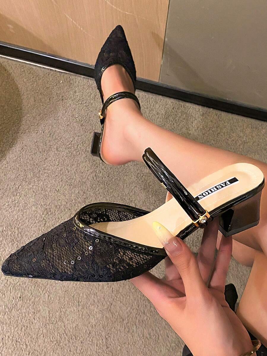 Women's Fashion High Heel Sandals Mule Shoes For Daily Wear - Black - View 1