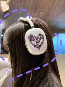 1pc Gothic Rose Thorn Heart Accessories Protective Case For AirPods Max 1st & 2nd Generation, Transparent Apple Over-Ear Headphones Soft Shell Covers, Midnight Silver Metal Themed Heart 2-Pack