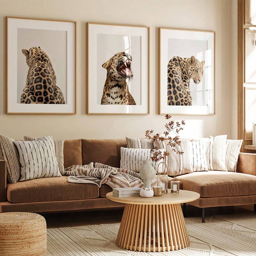 3 套无框酷炫动物豹纹海报，美学 Y2K 风骚房间装饰，时尚帆布画，印刷，极简主义时尚墙画，宿舍、公寓、女孩房、卧室、客厅、现代家居装饰的理想礼物
