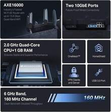 TP-Link AXE16000 Quad-Band WiFi 6E Router (Archer AXE300) - Dual 10Gb Ports Wireless Internet Router, Gaming Router, Supports VPN Client, 2.5G WAN/LAN Port, 4 X Gigabit LAN Ports (Refurbished) - Black - View 2