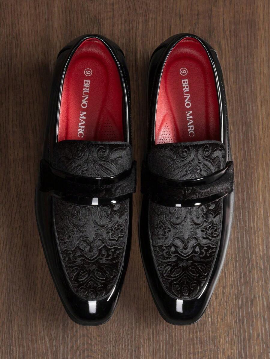 Men's Tuxedo Patent Classic Velvet Loafers Slip On Shoes For Wedding Party Shoes - 黑色 - 查看 1