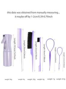 Juego de herramientas de peinado de seis: peine de peinado, peine de desenredado, cepillo de cejas de doble punta, peine de aguja de acero, aguja para tirar del cabello, botella de spray - Morado - Ver 8