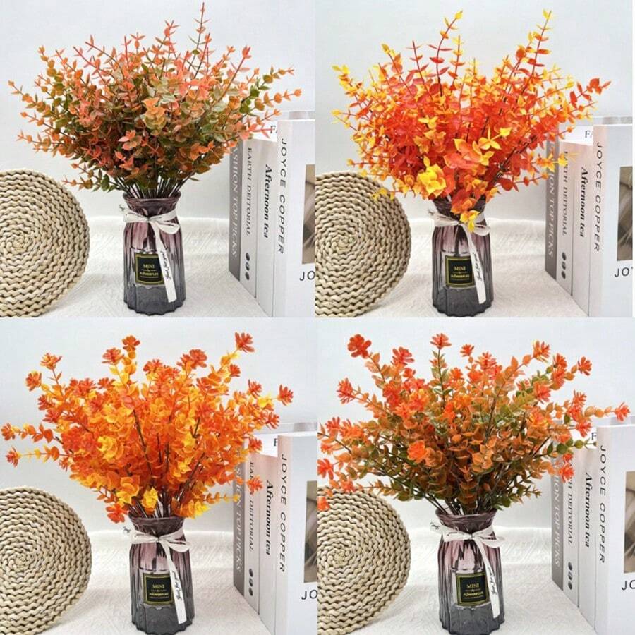 Outdoor Autumn Flowers, UV-Resistant Artificial Autumn Plants And Autumn Camellia Eucalyptus Artificial Autumn Flowers, Green Plants Are Suitable For Outdoor Home Porches, Terraces, And Thanksgiving Decorations