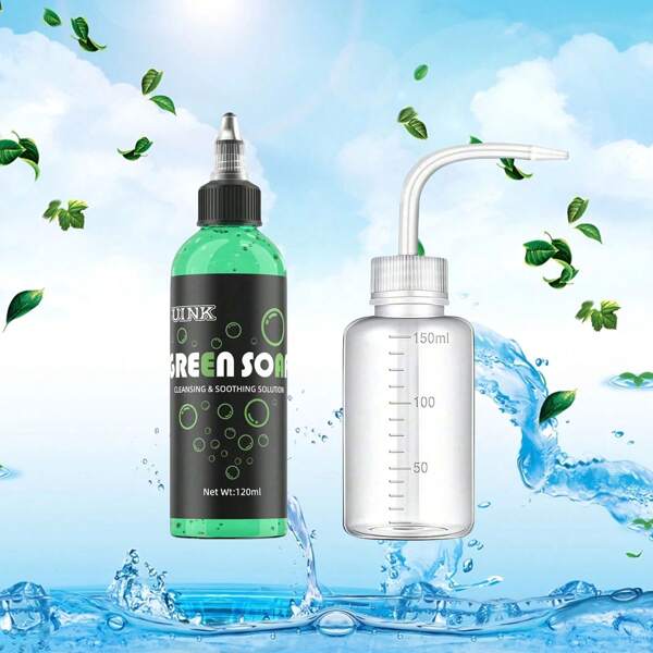 DQFART Highly Concentrated Tattoo Professional Green Foam 120ML/4OZ, Including A Push-Down Spray Bottle. High Quality Tattoo Supplies, Cleans And Soothes The Skin