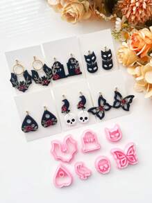 Cortadores de joyería de arcilla polimérica con estilo gótico, moldes de arcilla blanda para joyería de Halloween 2025 DIY para pendientes, collares y herramientas de corte de cerámica - Molde de corte de arcilla blanda - Adecuado para principiantes y artistas de joyería, herramienta de fabricación de pendientes de arcilla polimérica, kit de fabricación de joyería de arcilla, moldes de pendientes de arcilla, fabricado por PLA