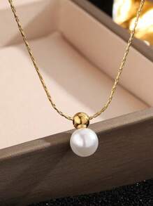 1 pieza Collar de perlas de moda coreano elegante de acero inoxidable, versátil para uso diario, regalo para mujeres