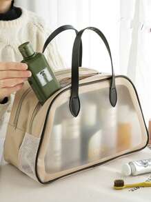 1 geantă de machiaj transparentă cu litere, geantă de toaletă portabilă de călătorie, geantă de călătorie transparentă de mare capacitate cu mâner, geantă cosmetică impermeabilă din PVC, geantă de depozitare multifuncțională, geantă de depozitare, geantă de depozitare portabilă de călătorie, geantă de bagaje, geantă de depozitare de călătorie, geantă de depozitare pentru organizarea hainelor, geantă de bagaje, geantă de depozitare pentru cosmetice, geantă de depozitare pentru îngrijirea pielii, potrivită pentru machiaj, instrumente de machiaj, depozitare pentru îngrijirea pielii, creion de sprâncene, paletă de farduri de pleoape, ruj, puf de pudră, pensulă de machiaj