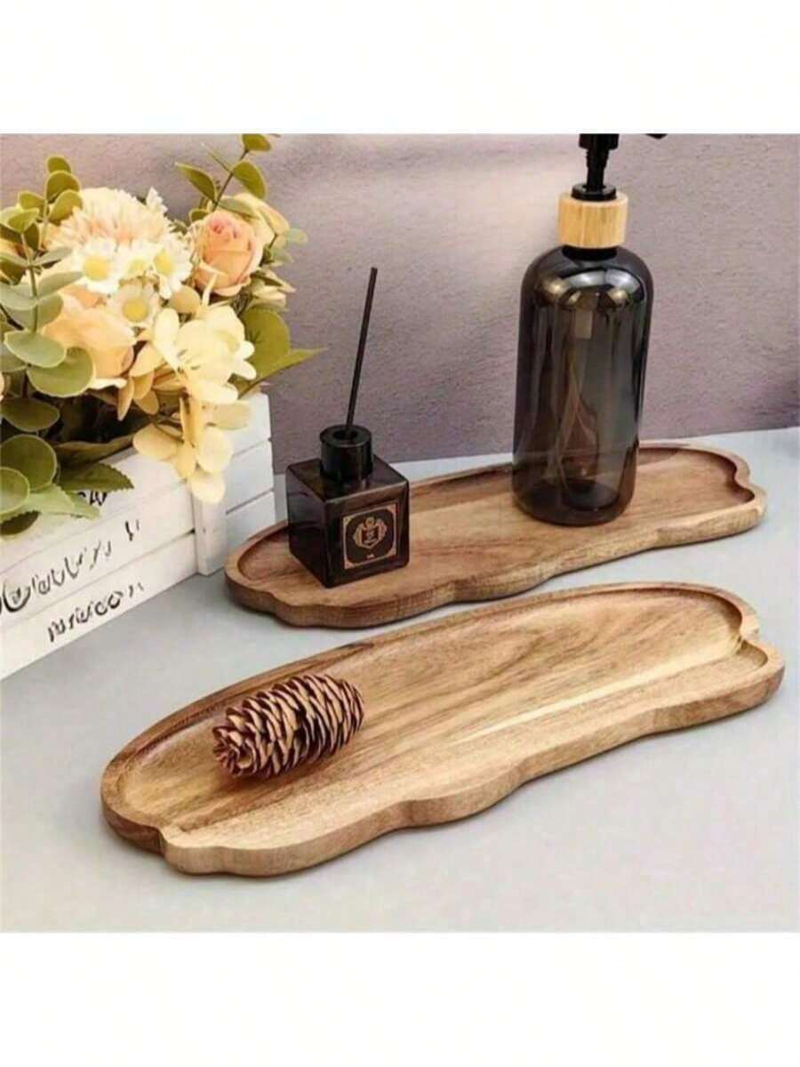 小木托盘底农舍浴室装饰，浴室皂盒，洗脸盆托盘适用于梳妆台，柜台，水槽相思木托盘，简约自然风格家居装饰，收纳/摆放木托盘，寿司托盘，蛋糕托盘，面包托盘，咖啡托盘，茶具托盘，烧烤托盘，肥皂托盘，毛巾托盘，首饰托盘，烛台托盘，香薰椭圆，花瓶托盘，珠宝托盘，适用于浴室，洗脸盆，梳妆台，花园，多肉植物，收纳托盘，适合家庭，户外野餐，餐厅使用，圣诞节 - 黃色 - 查看 1