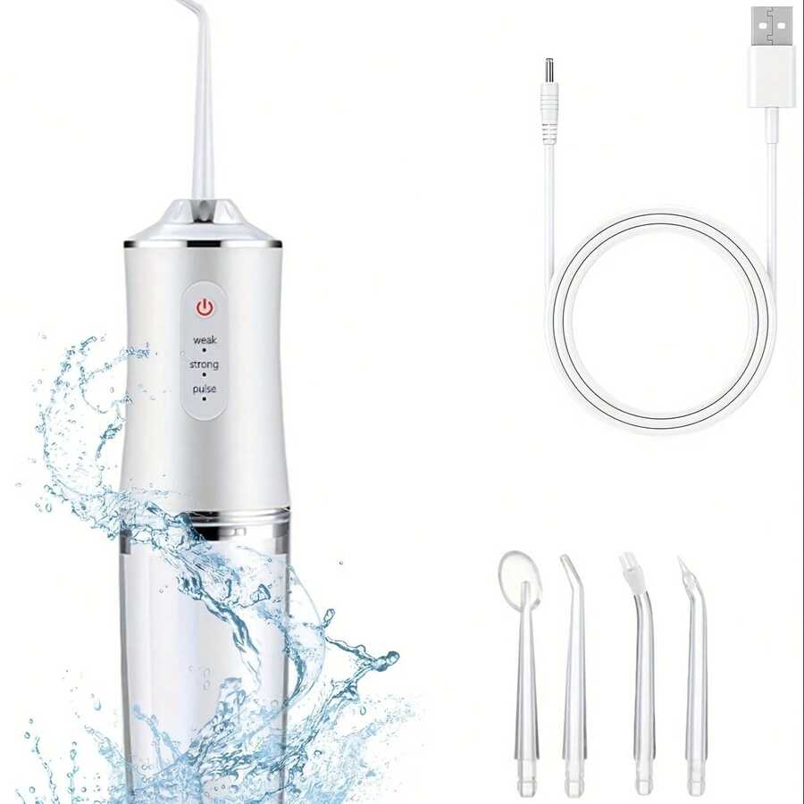 Electric Water Flosser With 4 Nozzles | Portable Teeth Cleaner For Home, Oral Care - 白色 - 查看 1