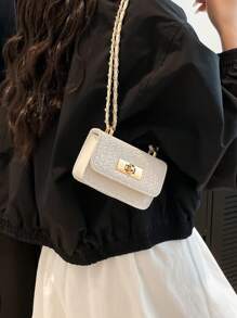 Bolso cuadrado mini, textura trenzada, acolchado, nuevo bolso de moda para mujer, costura de patrón de diamante, bolso de hombro de alta calidad, bolso bandolera con cadena trenzada, cierre con solapa bolso pequeño, estuche para lápiz labial, bolso cruzado lindo