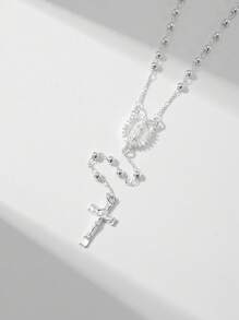 1 pieza Nuevo 2025 Collar colgante de rosario con nuestra señora de Guadalupe y Cristo crucificado, de plata de ley 925 chapada en platino hipoalergénico, con caja de regalo con cajón y bolsa de transporte incluidos, adecuado para regalos para madres, parejas, amigos, creyentes, Primera Comunión católica, para uso diario y festivo oraciones