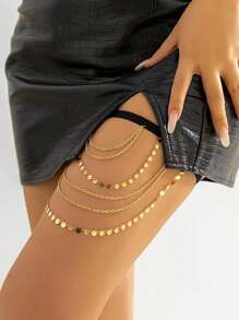 1 Stück luxuriöse Herzform Pailletten Quaste elastische Bein Kette, Frauen Mode sexy Glitzer Oberschenkel Kette, minimalistischer Straßen-Stil für Sommer Strand