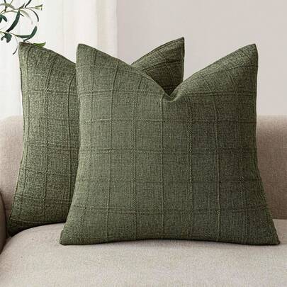 1/2pcs Olive Green (No Filling) Classic Plaid Throw Pillow Cover, Fashionable Minimalist 3D Grid Style Vintage Texture Cushion Cover, Suitable For Home Sofa, Bedroom, Decor, Gift, Party, All Seasons