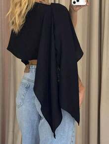 Boho Chic Blouse With Internal Bandeau Top Women's Multi-Form Cape - Negro - Ver 2