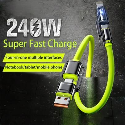 240W vier-in-één snellaaddatakabel, multifunctionele draaibare datakabel, geschikt voor het snel opladen van smartphones, alle Type-C-apparaten, 4-in-1 USB-A/USB-C/Lightning