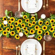 Künstliche Sonnenblumen Girlande mit hängenden Sonnenblumen Ranken und grünen Blättern, Seidenblumen für Haus Zimmer Küche Garten Hochzeitsbogen Braut Baby Shower Party Outdoor Deko medium