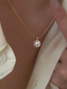 1 pieza Collar de perlas de moda coreano elegante de acero inoxidable, versátil para uso diario, regalo para mujeres